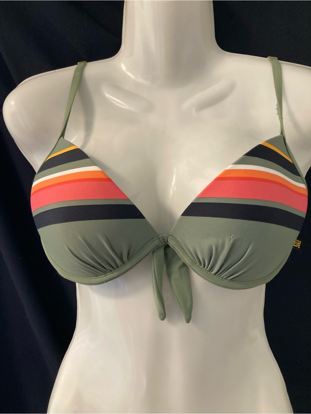 La Vie en Rose Aqua Striped Bikini Top Green Medium